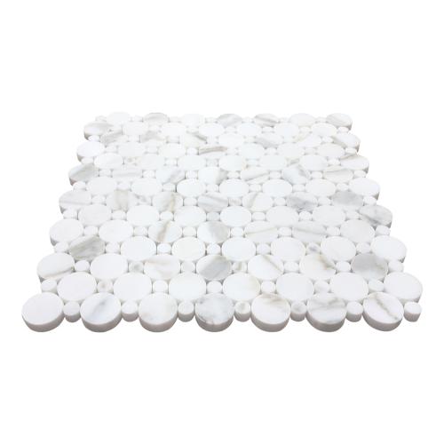 Calacatta Gold Italian Marble Penny Circles Mosaic Tile with Calacatta Circles Polished