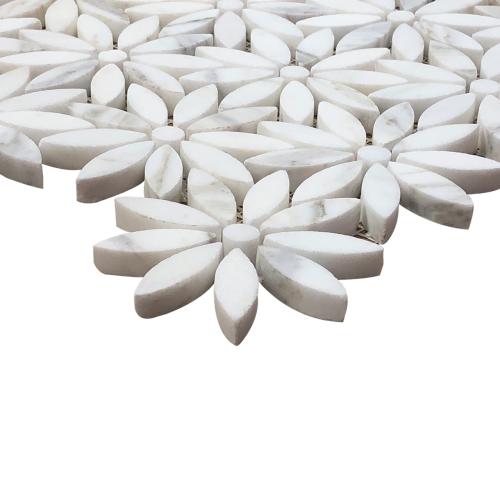 Calacatta Gold Italian Marble with Calacatta Gold Accent Daisy Flower Waterjet Mosaic Tile Honed