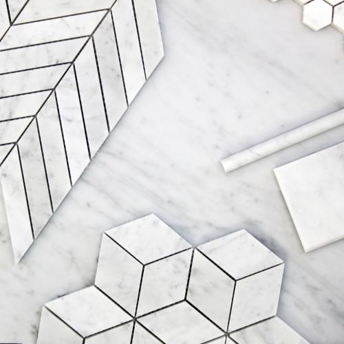 Carrara White Italian Marble Rhombus 3D Diamond Cube Mosaic Tile Polished