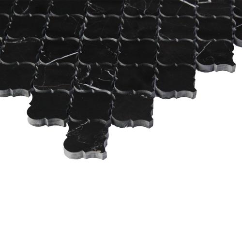 Nero Marquina Black Marble Mini Arabesque Baroque Lantern Mosaic Tile Polished