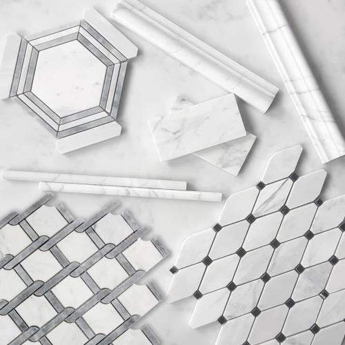 Carrara White Italian Marble Marbella Lynx Rope Design with Bardiglio Gray Strips Mosaic Tile Polished