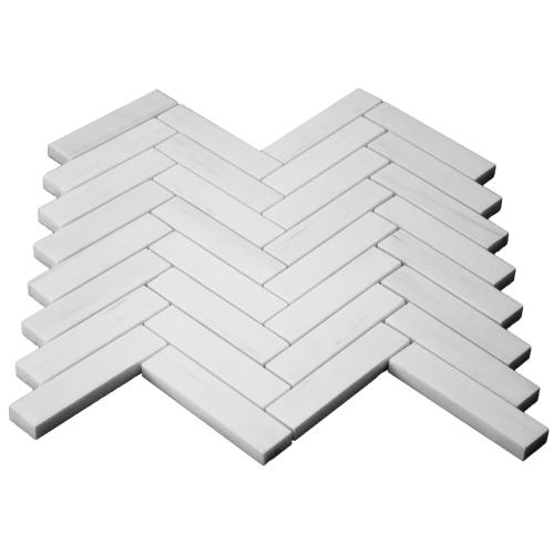 Bianco Dolomite Marble 1x4 Herringbone Mosaic Tile Polished