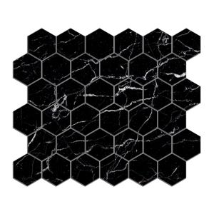 Nero Marquina Black Marble 2" Hexagon Mosaic Tile Polished