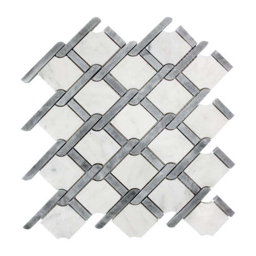 Carrara White Italian Marble Marbella Lynx Rope Design with Bardiglio Gray Strips Mosaic Tile Honed