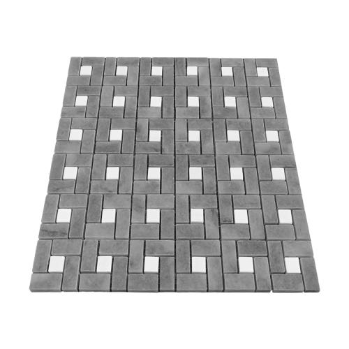Bardiglio Gray Marble Target Pinwheel Mosaic Tile with Bianco Dolomite Dots Polished