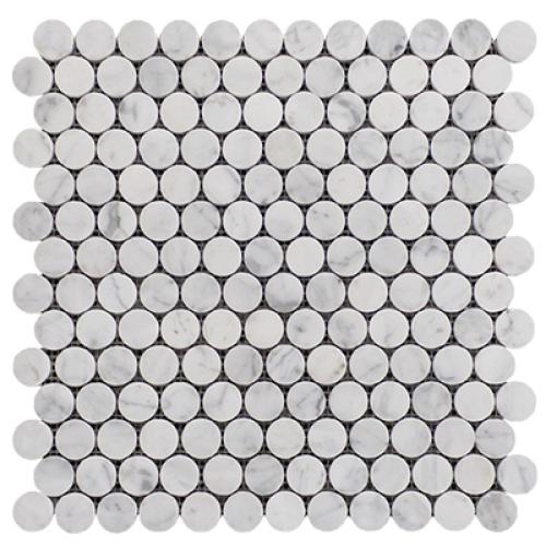 Carrara White Italian Marble Penny Round Mosaic Tile Honed