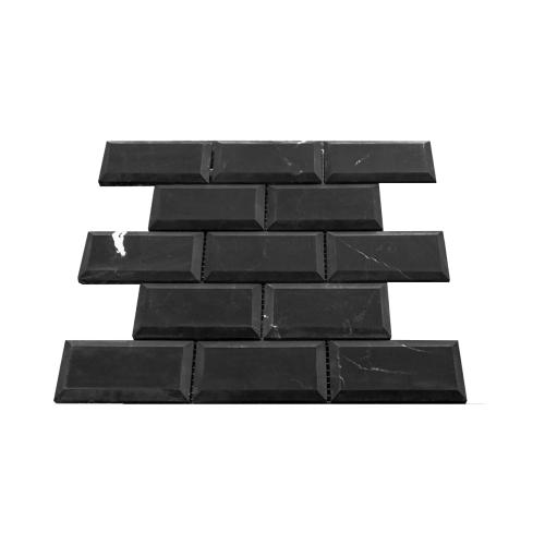3x6 Nero Marquina Black Wide Beveled Marble Tile Honed