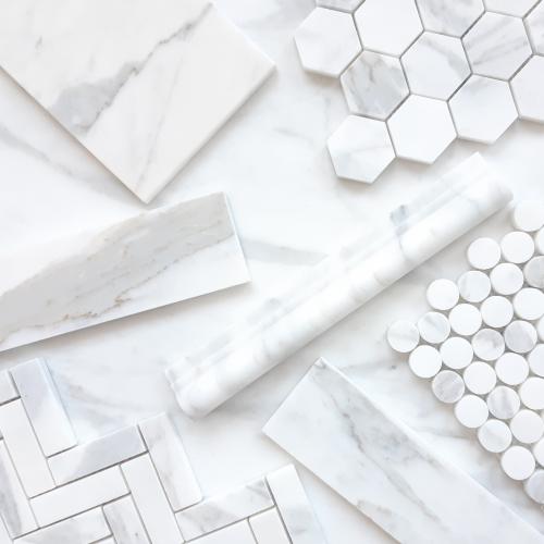 Calacatta Gold Italian Marble Penny Round Mosaic Tile Polished