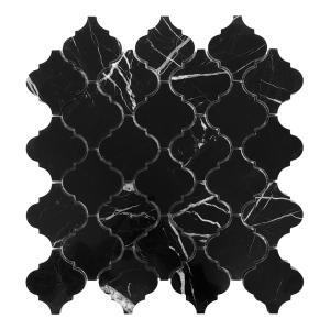 Nero Marquina Black Marble Arabesque Baroque Lantern Mosaic Tile Polished