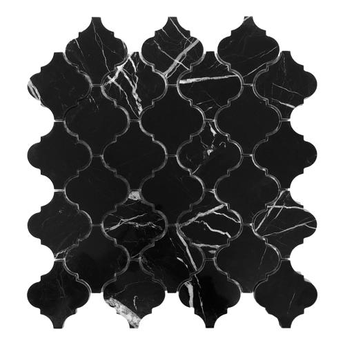 Nero Marquina Black Marble Arabesque Baroque Lantern Mosaic Tile Polished