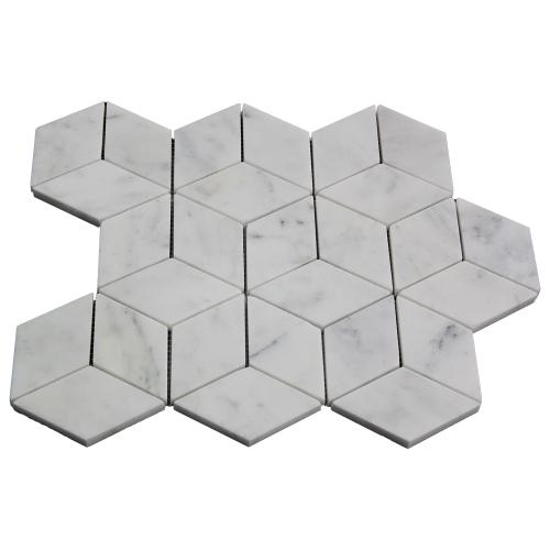Carrara White Italian Marble Rhombus 3D Diamond Cube Mosaic Tile Honed