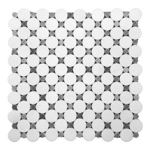 Bianco Dolomite Marble Penny Circles Mosaic Tile with Bardiglio Gray Circles Honed