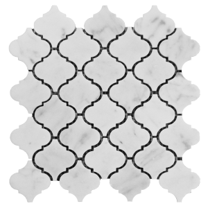 Carrara White Italian Marble Arabesque Baroque Lantern Mosaic Tile Honed