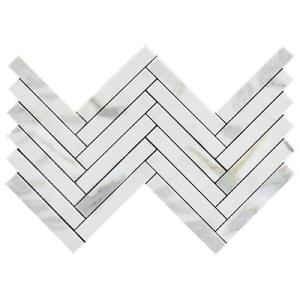 Calacatta Gold Marble 1" x 6" Herringbone Mosaic Tile Honed