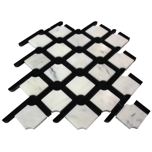 Carrara White Italian Marble Marbella Lynx Rope Design with Nero Marquina Black Strips Mosaic Tile Polished