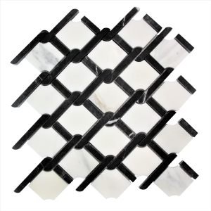 Calacatta Gold Marble Marbella Lynx Rope Design with Nero Marquina Black Strips Mosaic Tile Polished