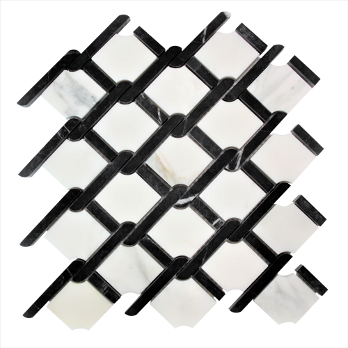 Calacatta Gold Marble Marbella Lynx Rope Design with Nero Marquina Black Strips Mosaic Tile Polished