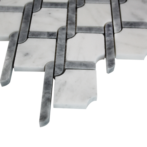 Carrara White Italian Marble Marbella Lynx Rope Design with Bardiglio Gray Strips Mosaic Tile Polished