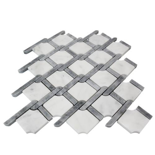 Carrara White Italian Marble Marbella Lynx Rope Design with Bardiglio Gray Strips Mosaic Tile Polished
