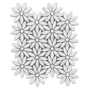 Carrara White Marble With Bianco Dolomite Accent Daisy Flower Waterjet Mosaic Tile Polished