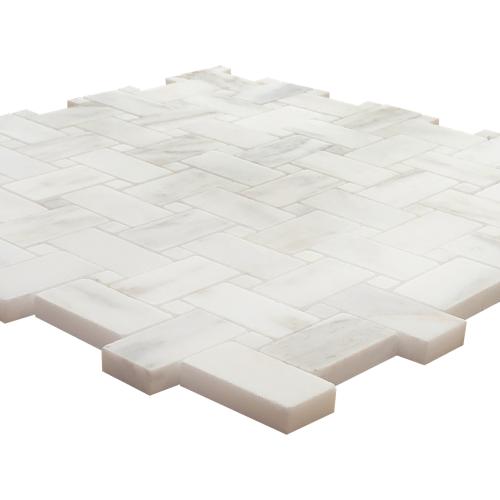 Calacatta Gold Italian Marble Basketweave Mosaic Tile with Calacatta Oro Dots Honed