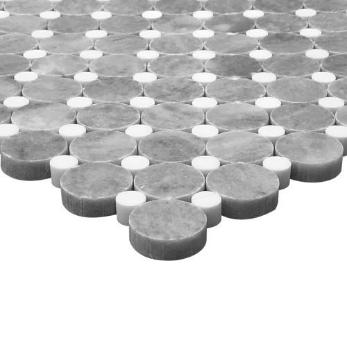 Bardiglio Gray Marble Penny Circles Mosaic Tile with Bianco Dolomite White Circles Honed