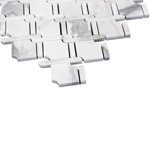 Calacatta Gold Marble Marbella Lynx Rope Design with Calacatta Gold Strips Mosaic Tile Honed