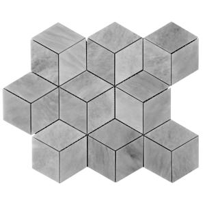 Bardiglio Gray Marble Rhombus 3D Cube Diamond Mosaic Tile Honed