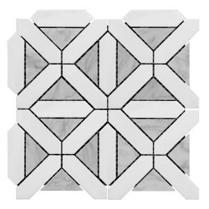 Bianco Dolomite Marble with Carrara White Triangles Geometrica Mosaic Tile Polished