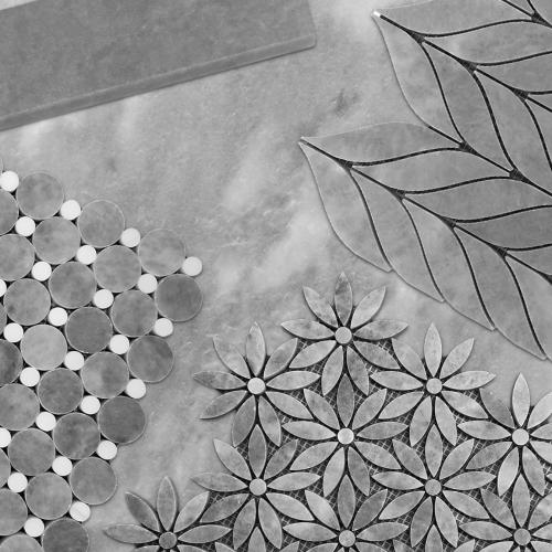 Bardiglio Gray Marble With Bardiglio Gray Accent Daisy Flower Waterjet Mosaic Tile Polished