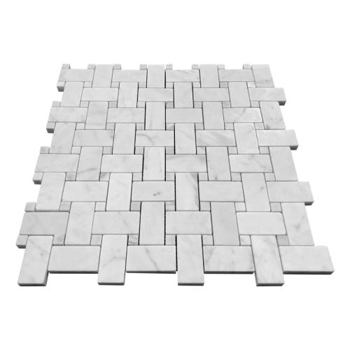 Carrara White Italian Marble Basketweave Mosaic Tile with Carrara Dots Honed