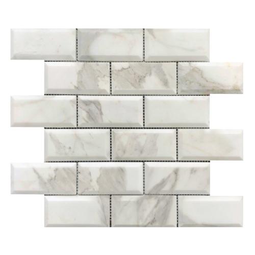 Calacatta Gold Italian Marble 2x4 Wide Bevel Subway Mosaic Tile Polished