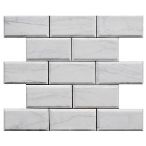 Carrara White Italian Marble 2" x 4" Wide Beveled Mosaic Tile Honed