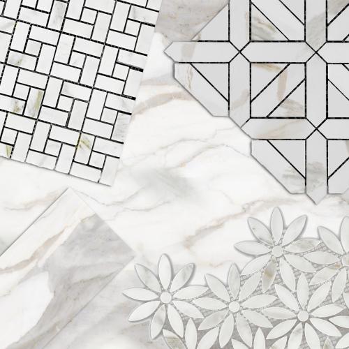 Calacatta Gold Italian Marble with Calacatta Gold Accent Daisy Flower Waterjet Mosaic Tile Honed