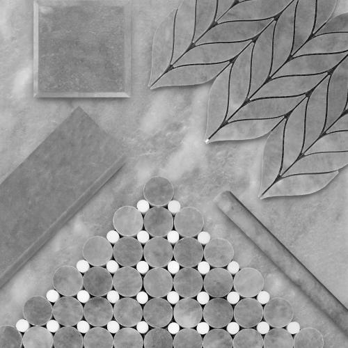 Bardiglio Gray Marble Penny Circles Mosaic Tile with Bianco Dolomite White Circles Honed