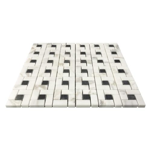Calacatta Gold Italian Marble Target Pinwheel Mosaic Tile with Black Dots Honed