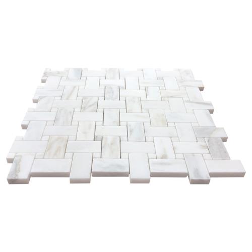 Calacatta Gold Italian Marble Basketweave Mosaic Tile with Calacatta Oro Dots Honed