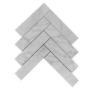 Carrara White Italian Marble 2" x 8" Herringbone Mosaic Tile Polished