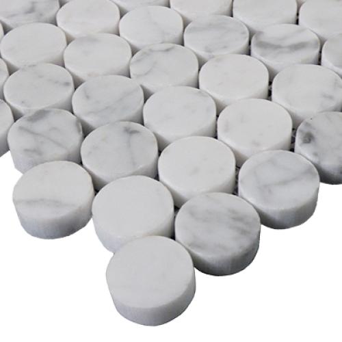 Carrara White Italian Marble Penny Round Mosaic Tile Honed