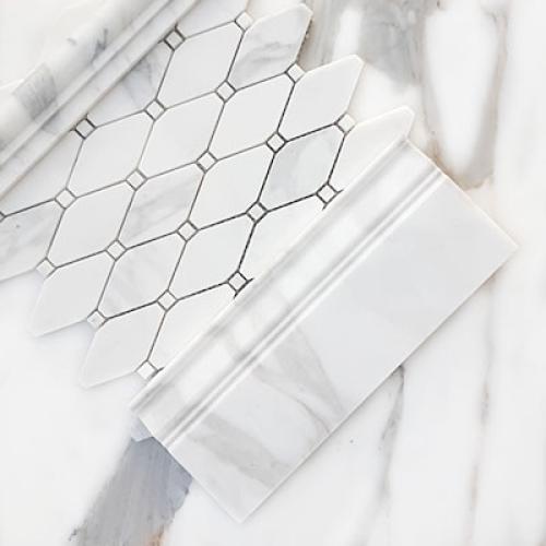 Calacatta Gold Marble Long Octagon Rhomboid Mosaic Tile with Calacatta Dots Polished