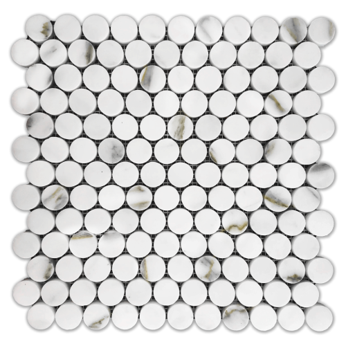 Calacatta Gold Italian Marble Penny Round Mosaic Tile Polished
