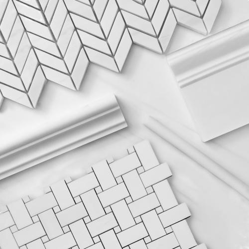 Bianco Dolomite Marble Basketweave Mosaic Tile with Bianco Dolomite Dots Polished