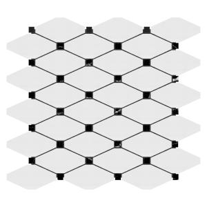 Bianco Dolomite Marble Long Octagon Rhomboid with Black Dots Mosaic Tile Polished