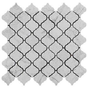 Carrara White Italian Marble Arabesque Baroque Mini Lantern Mosaic Tile Polished