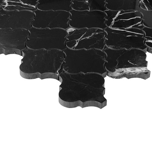 Nero Marquina Black Marble Arabesque Baroque Lantern Mosaic Tile Honed