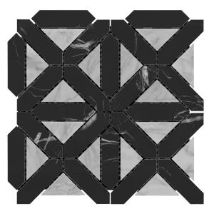 Nero Marquina Black Marble with Carrara White Triangles Geometrica Mosaic Tile Honed