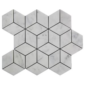 Carrara White Italian Marble Rhombus 3D Diamond Cube Mosaic Tile Polished