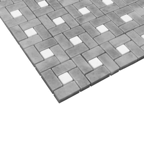 Bardiglio Gray Marble Target Pinwheel Mosaic Tile with Bianco Dolomite Dots Polished