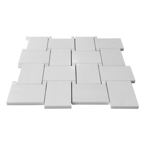 Bianco Dolomite Marble Large Basketweave Mosaic Tile with Dolomite Dots Honed