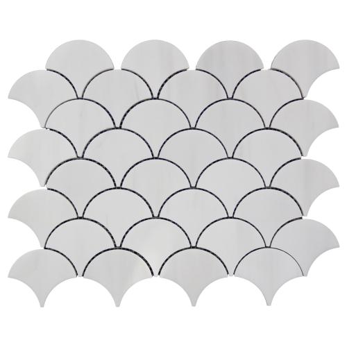 Bianco Dolomite Marble Fish Scale Fan Shaped Sea Shell Mosaic Tile Polished